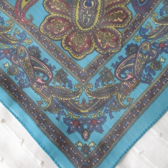 1980s sheer turquoise paisley scarf - Picture 3 of 5